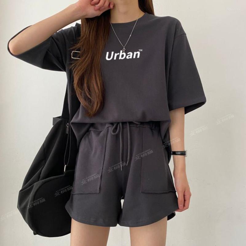 

Women' Two Piece Pants Casual Suit Solid Color Tie-dyed Short-sleeved Shorts Two-piece Summer Fashion Sportswear Loose Letter-printed, Black