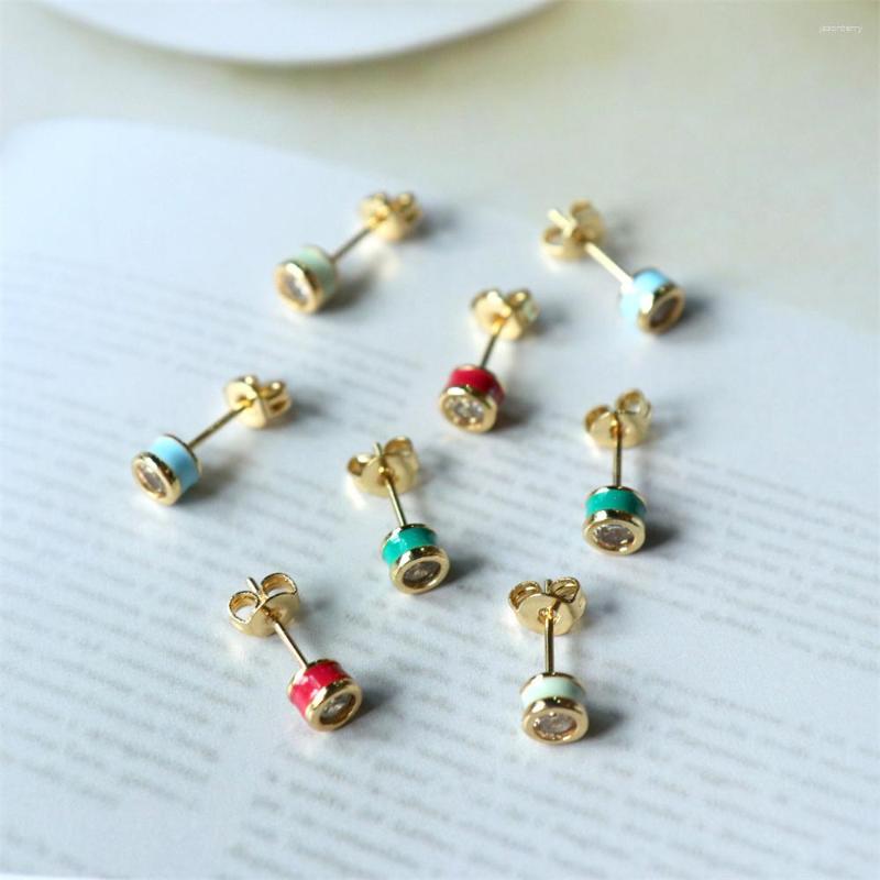 

Stud Earrings EYIKA Dainty Ladies Gold Plated White Zircon Round Colorful Neon Enamel Handmade Piercing Earring For Women Girl