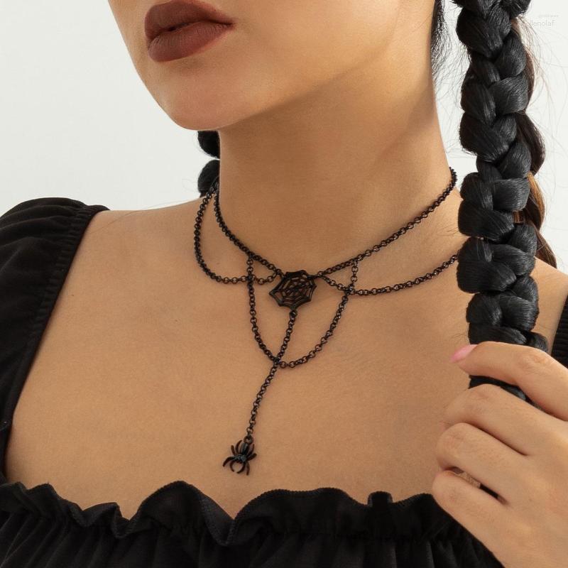 

Choker Punk Fashion Halloween Sweet Cool Spider Web Necklace For Women Simple Chain Tassel Black