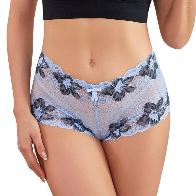 

Women's Panties Women's Sexy Lace Mesh Transparent Floral Embroidery Color Contrast Briefs Mid-rise Soft Charming Underwear, Darkblue