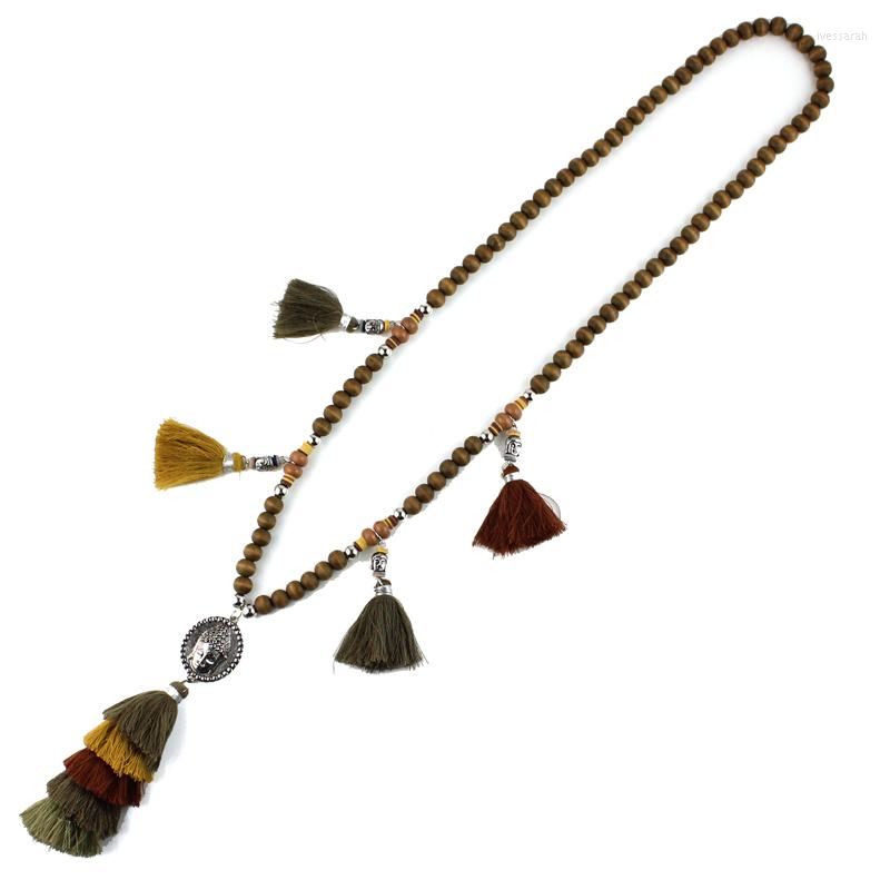 

Pendant Necklaces Fashion Jewelry Buddha Head Multi Layer Tassel Pendants Long Wood Beads String Necklace For Winter