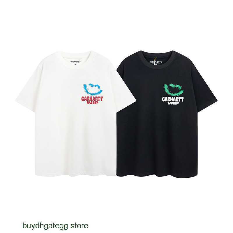 

Ds8c Fashion Men' and Women' T-shirt Tooling Brand Carhart New 2023 Summer Work Clothes Brand Smiley Face Letter Printed Short Sleeved, Black