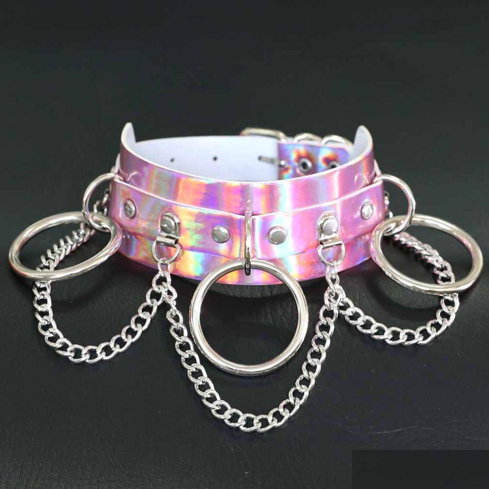 

Chokers Fashion Y Harajuku O-Round Laser Choker Punk Leather Collar Necklace Spikes Chains Torque Club Party Jewelry Drop Delivery N Dhvkj