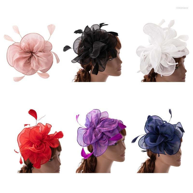 

Hair Clips Tea Party Headband Women Fascinator Mesh Feather Flower Hat Cocktail