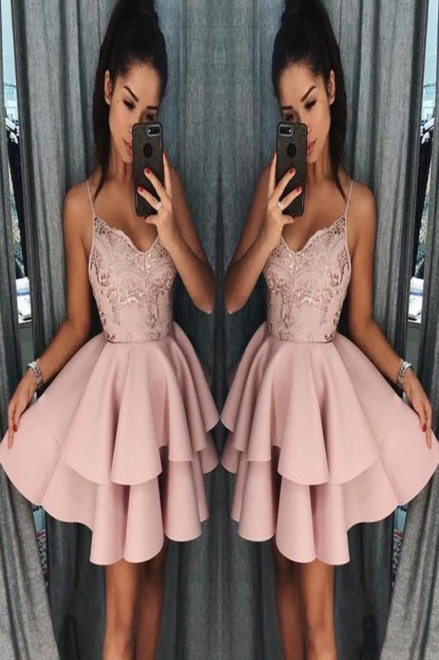 

2019 Dusty Pink Spaghetti Short Homecoming Dresses Cheap Backless Lace Appliqued Cocktail Party Gown Mini Prom Evening Dresses2105455, Lavender