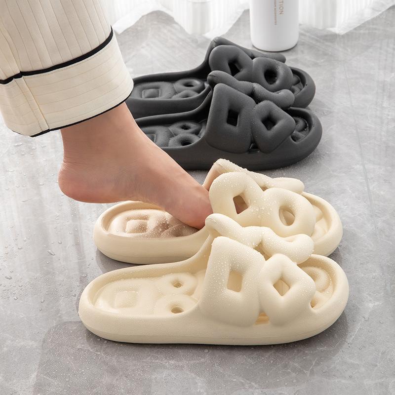 

Slippers Summer Hollow Design For Women Men Fashion Thick Sole Soft Sandals Bathroom Shower Leaking Slides Female Beach Shoes, White