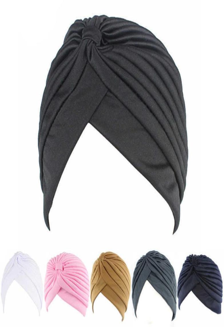 

Women Holiday Cap Solid color Muslim Turban Cap Women Elastic Stretchy Beanies Hat Bandanas Big Satin Bonnet Indian X08032995411