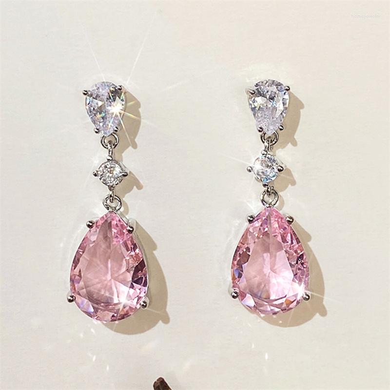 

Dangle Earrings CAOSHI Sweet Lady Wedding With Pink Crystal Pendant Graceful Accessories For Women Elegant Female Jewelry Gift
