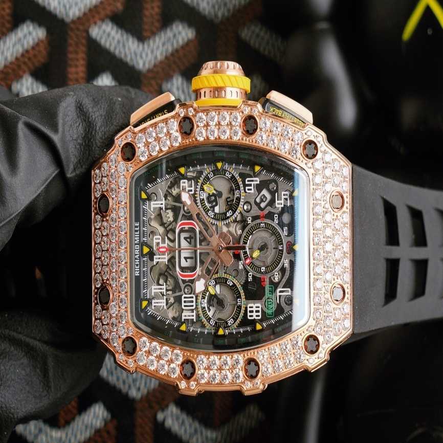 

Fantastic Diamond R i c h a r d Luxury Super style Male wrist watches RM11 RM11-03 EN6C designer High-end quality bust down bezel uhr for men waterproof WVCH, Black