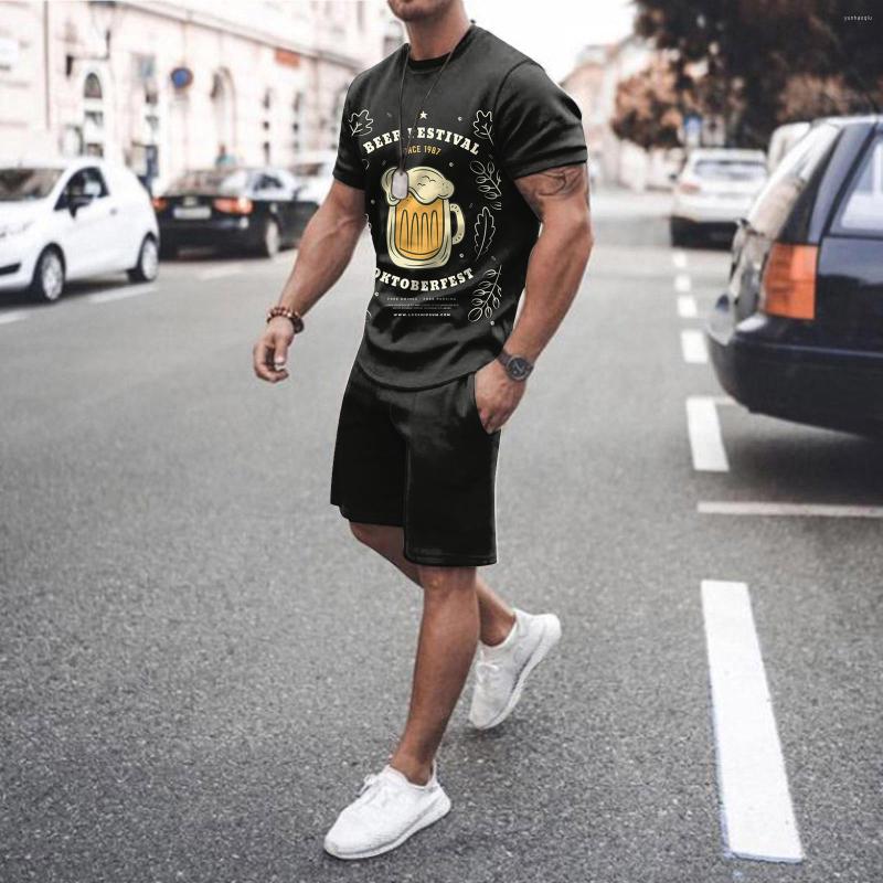 

Men' Tracksuits 2023 Summer Men Casual Beer 3d Printed T-Shirt Set Stylish And Fun Print O Neck Shorts Outdoor Trend Sportsuit Outfits, Black