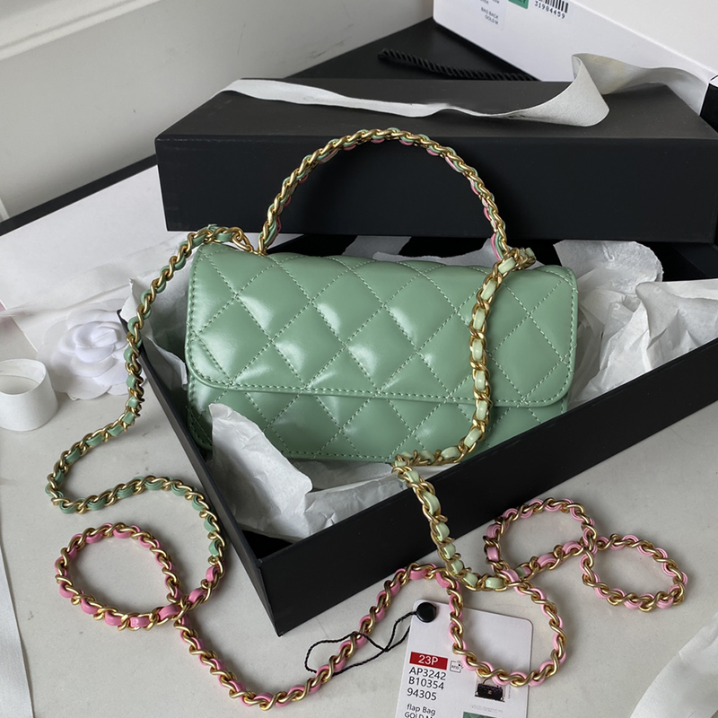 

Calfskin Flap Phone Holder With Chain Bag 10A Designer Crossbody Bags With Box C120, White