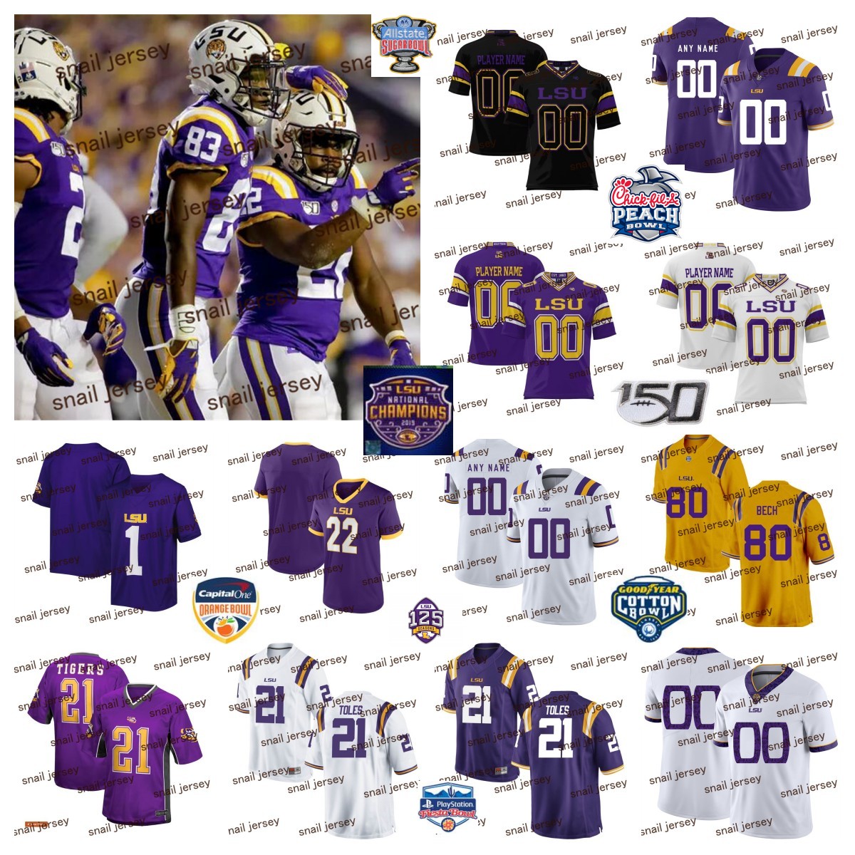 

2023 Mens Custom LSU Tigers Football Jersey 8 Malik Nabers 4 Harold Perkins 66 Will Campbell 5 Jayden Daniels 10 Denver Harris 0 Maason Smith 1 Omar Speights LSU Jersey