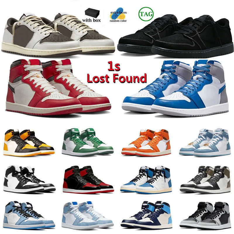 

box With Lost Found 1 1s basketball shoes for mens womens lows high OG Black Phantom Reverse Dark Mocha Denim low trainers sneakers 36-47
