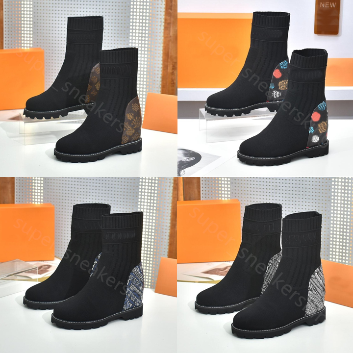 

New Women boots Knitted socks boots fashion sexy Knitted elastic boot designer letter Flat Shoes size 35-42 With box