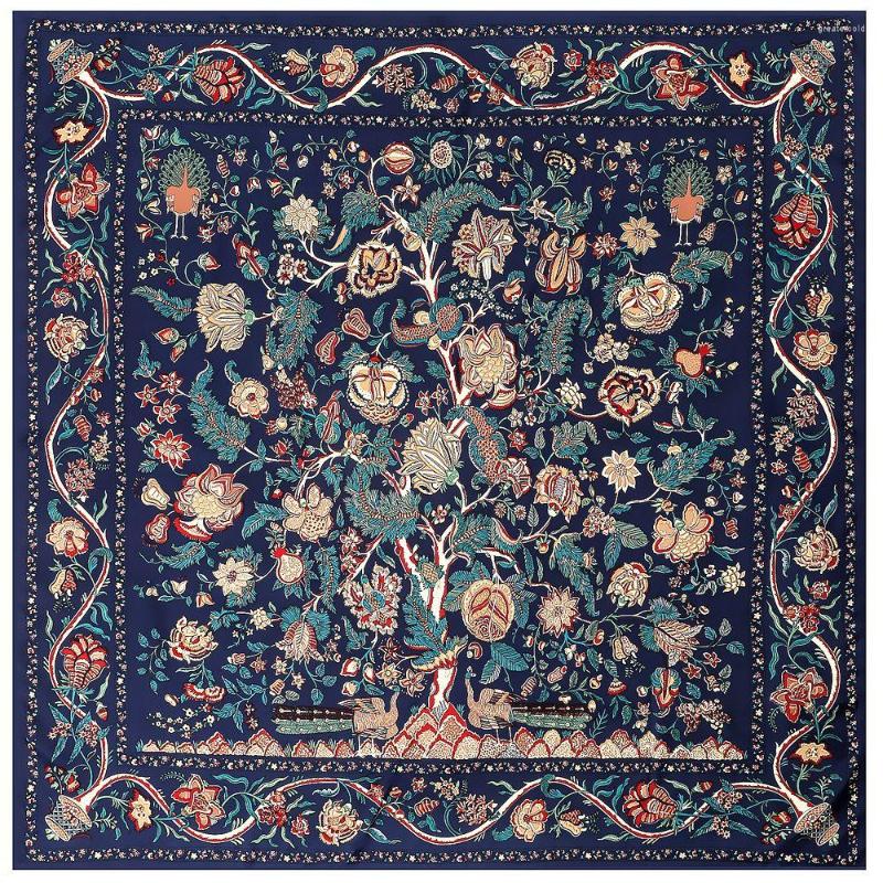 

Scarves Flowers On Tree Print Twill Square Silk Women Fashion Hijab Scarf Female Shawl 130 130Cm Beach Bandana