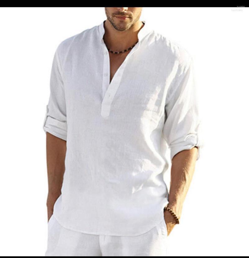 

Men's Casual Shirts Men's Summer Breathable Men's Cotton Linen Shirt Collar Youth Long Sleeve Slim Relaxed White, P2