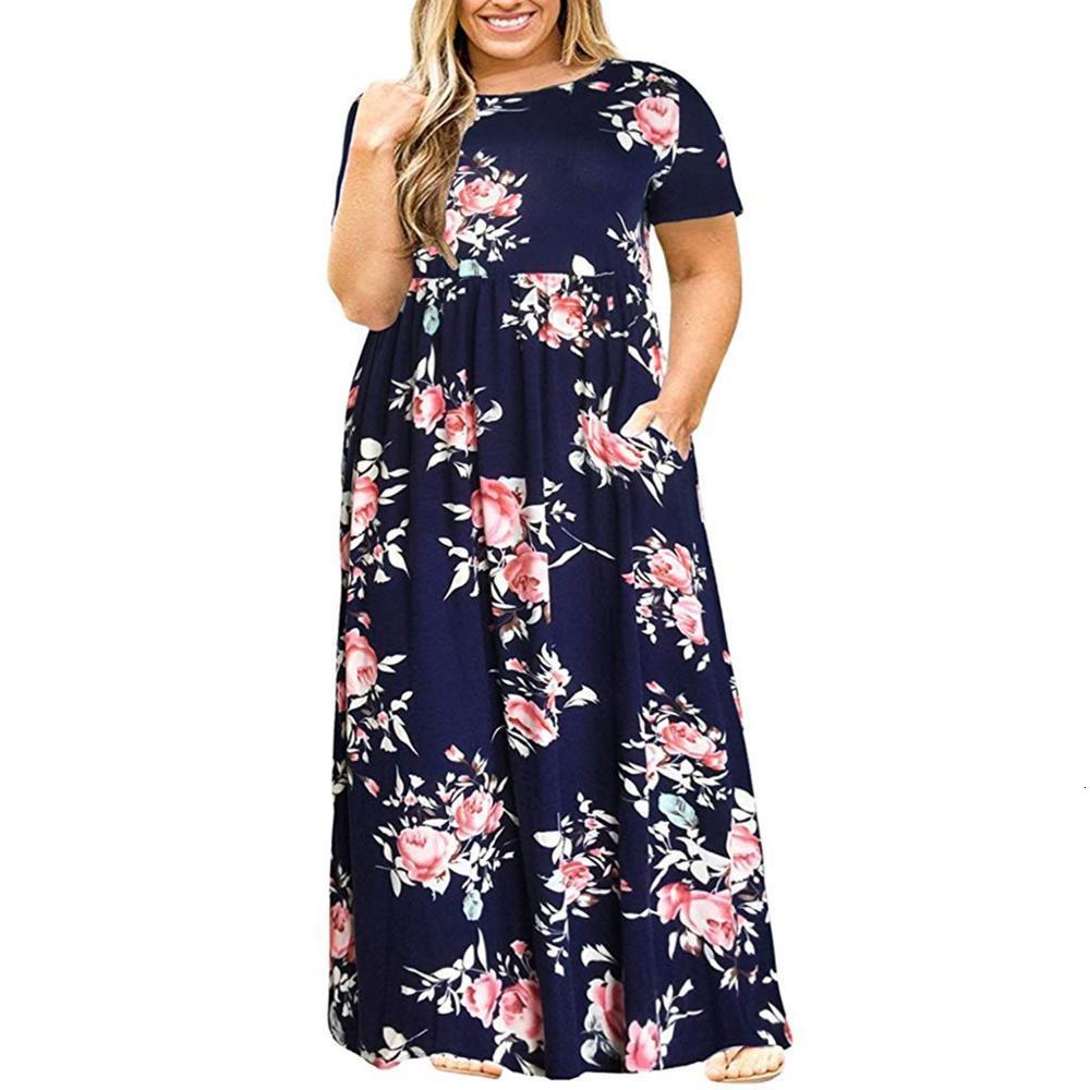 

Plus size Dresses Big Dres Summer Large Size Short Sleeve Print WearResistant Long Dress Fat MM Women Clothing Maxi 230627, Navy blue