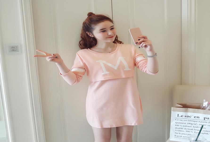 

3368 Letter Printed Cotton Maternity Nursing Long Tees Autumn Fashion TShirt Clothes for Pregnant Women Pregnancy Feeding Tops6713044, Pink