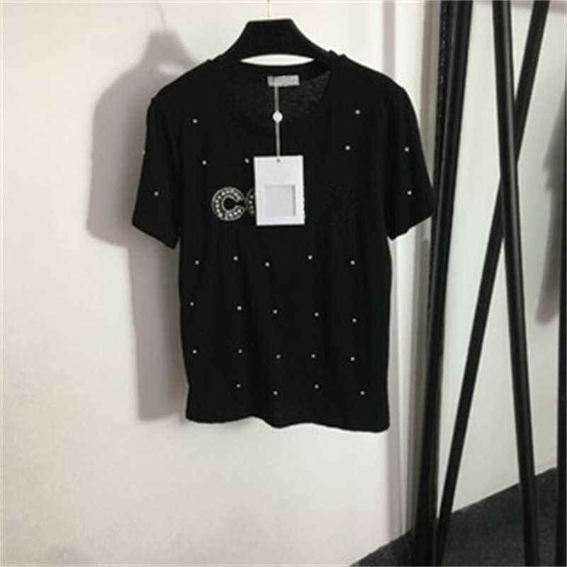 

Classic Womens White T-shirt Designer Tops Studded Design Alphabet Embroidered Crew Neck Short Sleeve T-shirt Daily Leisure Women Clothing