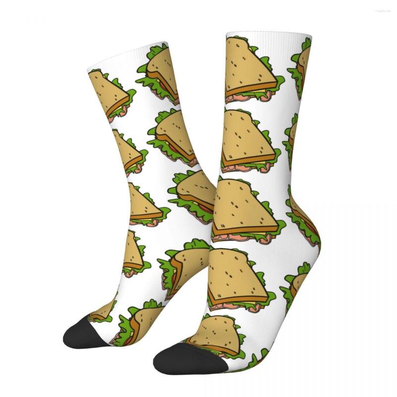 

Men's Socks Hip Hop Retro Sandwich Crazy Men's Compression Unisex Bread Street Style Seamless Printed Funny Happy Crew Sock Boys Gift, White