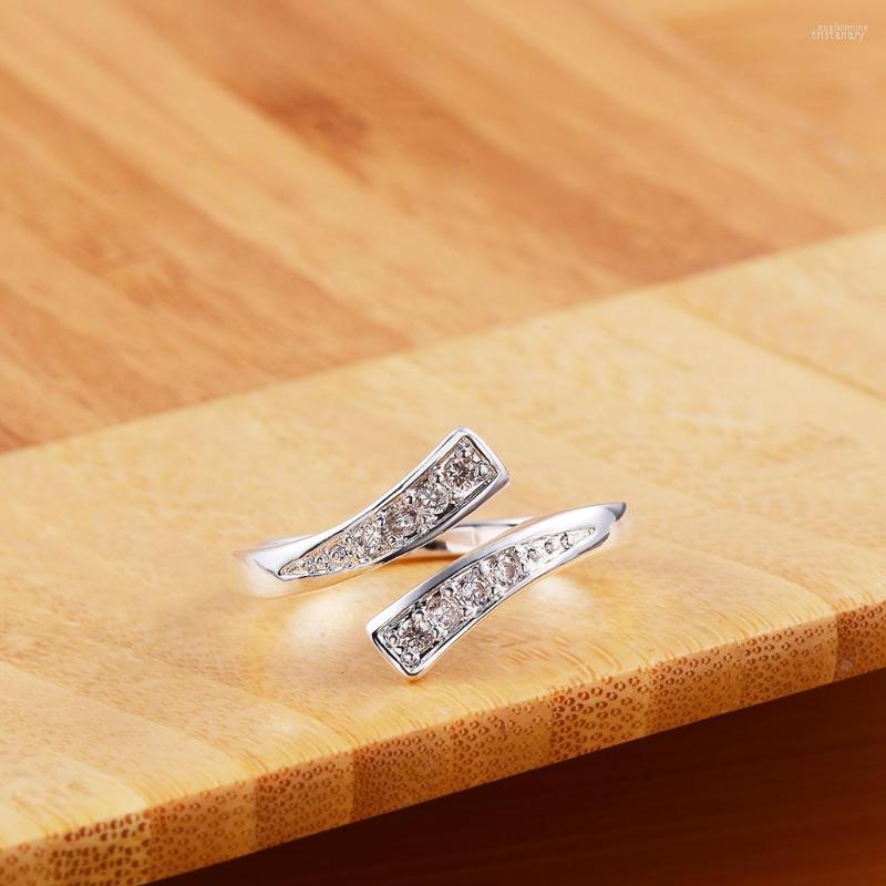 

Cluster Rings Fine 925 Stamped Silver Luxury Crystal Ring For Women Adjustable Size Fashion Party Wedding Engagement Jewelry Couple Gifts