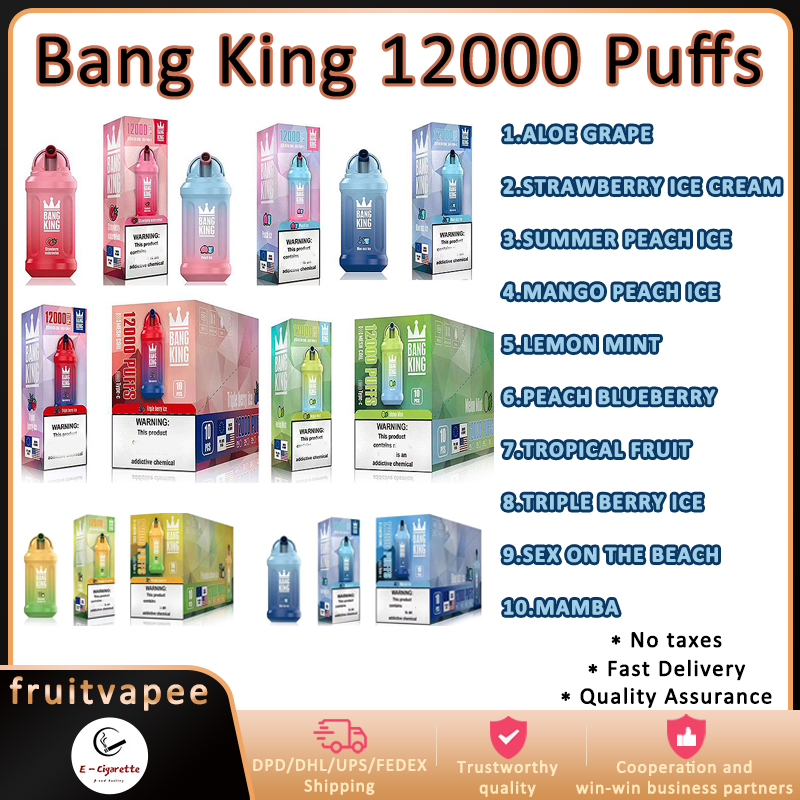 

Original Bang King 12000 Puffs Bars Disposable Vape Pen E cigarettes 23ml Pre filled Pods Cartridge 650mAh Rechargeable Battery 12K Puffs