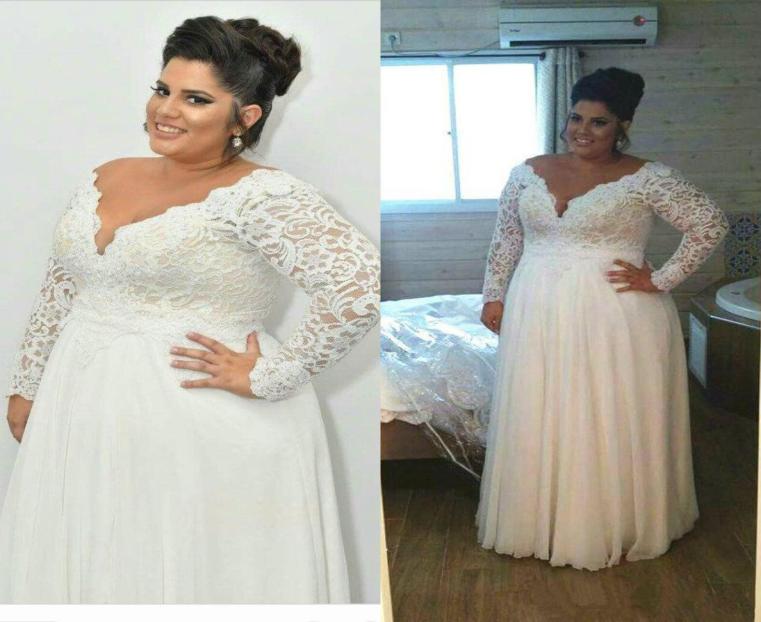 

Bohemian Plus Size Wedding Dresses 2021 Cheap Long Sleeve V Neck A Line Lace Bridal Gowns Floor Length Beach Wedding Dress3753634, Same as image