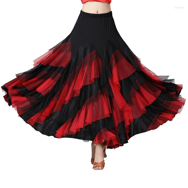 

Stage Wear Women's Modern Ballroom Dance Big Swing Skirt Elegant Satin Multi-Layer Color Matching Waltz Tango Latin Dancedress