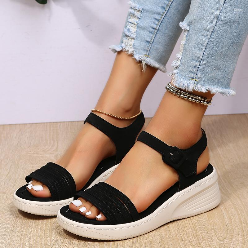 

Sandals Women's Summer Ladies Paltform Shoes Fashion Solid Wedges Non-slip Female Beach Buckle Casual Sandalias De Mujer 42, Blue