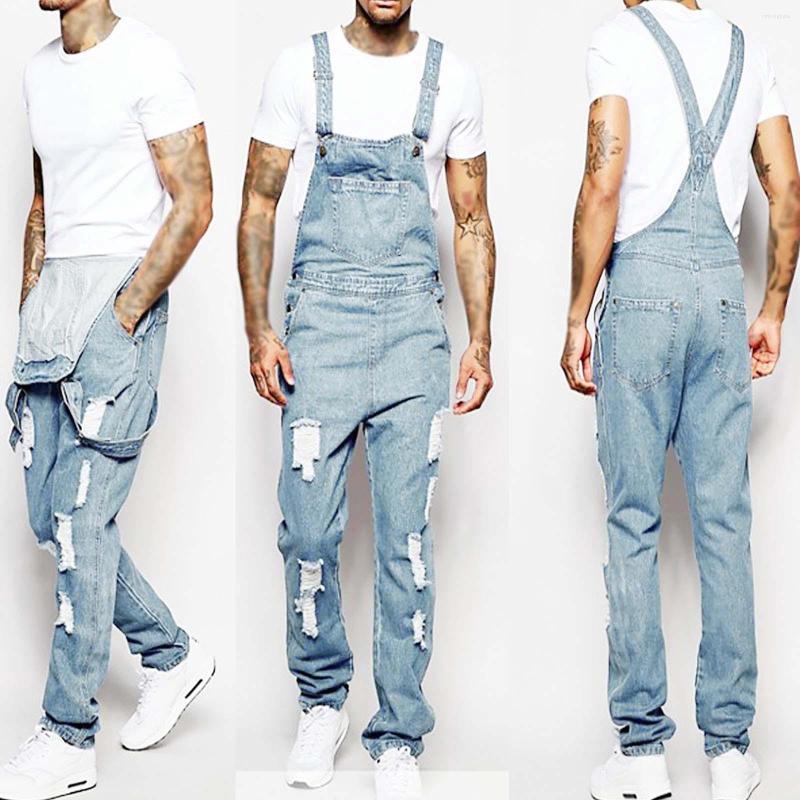 

Men' Jeans Glitter Moccasins Women H Band Fashionable Men' Suspenders Denim Jumpsuit Ripped Trousers Work, Blue