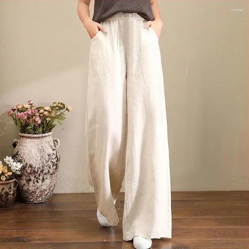 

Women' Pants Women Cotton Linen Wide Leg 2023 Casual Loose Elastic Waist Straight Trousers Female Solid Oversize Sweatpants Streetwear, Orange