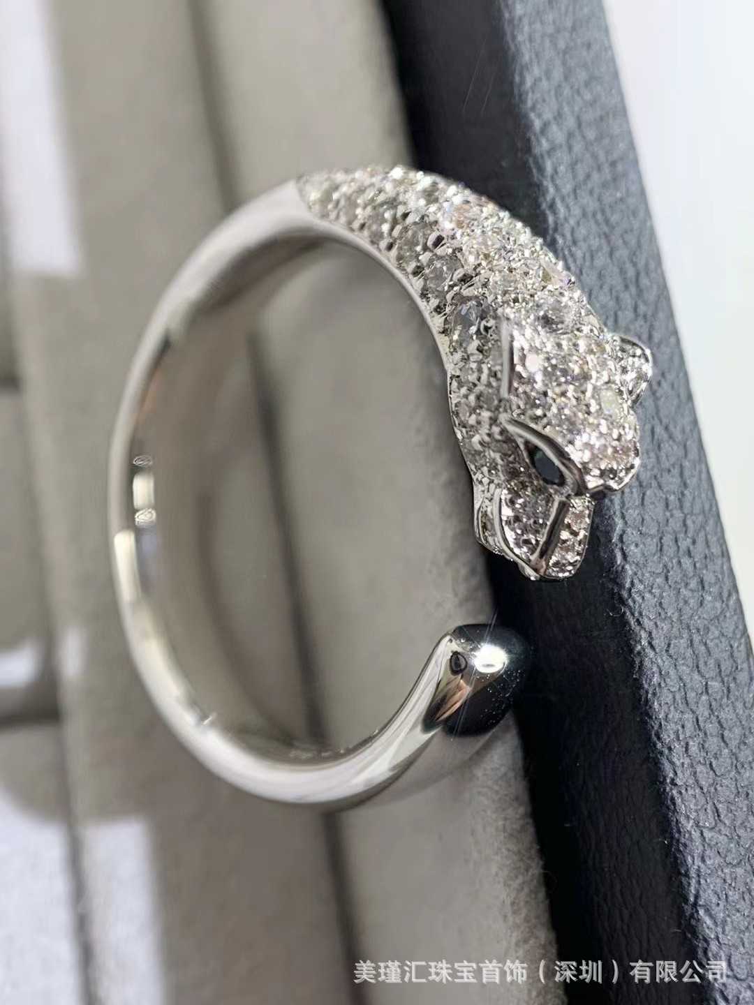 

Designer New Leopard Ring for Men and Women V Gold Full Diamond Head Exaggerate Personality Carti Opening Jewelry