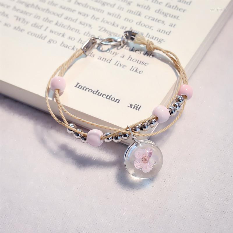 

Bangle 2023 Selling Item High Quality Schoolgirl Fashion And Cute Pink Peach Glass Bead Rad Rope Bracelet