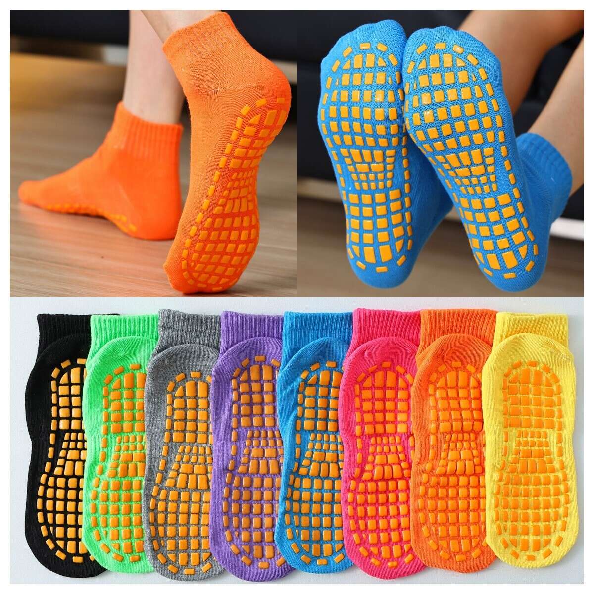 

Spring and Autumn New Children's Trampoline Socks, Early Education Indoor Yoga Socks, Non Slip Socks, Home Floor Socks Production, Orange yellow