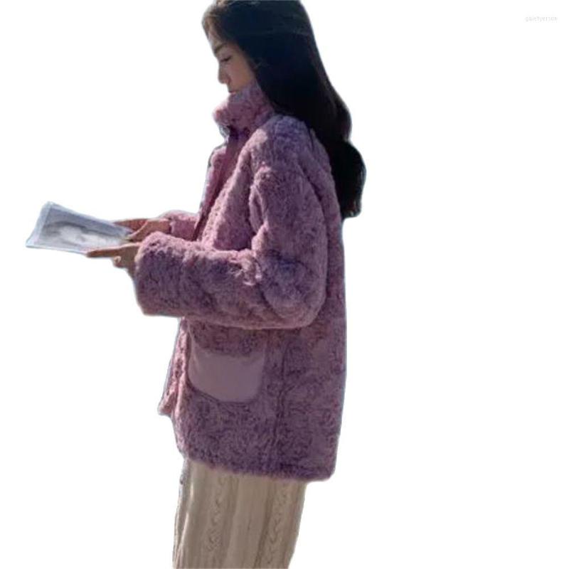 

Women's Fur Faux Coat Women Suede Lambswool Outerwear Autumn Casual Winter Warm Plush Jacket, Pink