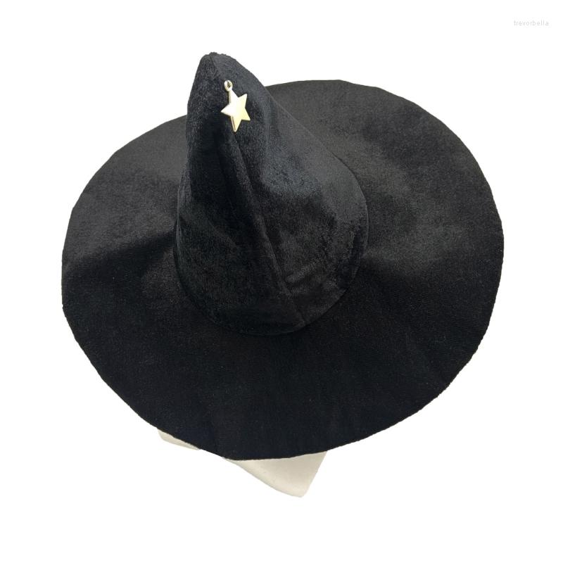 

Berets Unisex Halloween Peaked Witch Hat Black Color Wizard Men Women Party Headgear Cosplay Cap Festivals Props DropShip