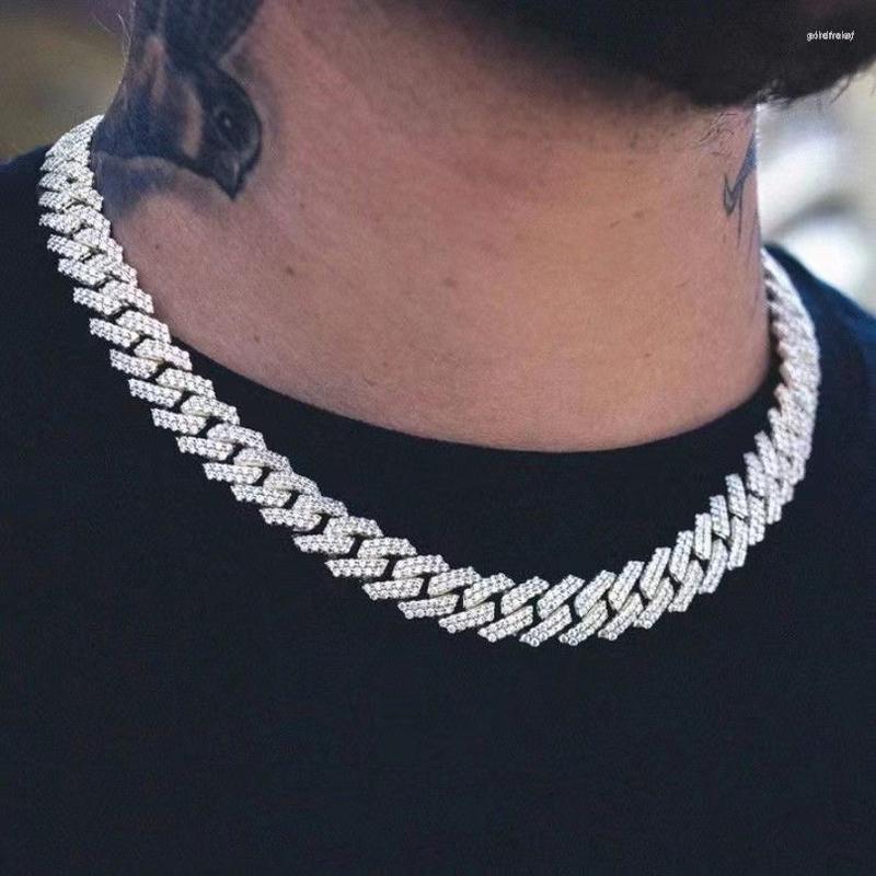 

Chains Hip Hop Iced Out Men's Cuban Link 15mm Full Paved Rhinestones Crystal Necklace Bling Miami CZ Chokers Jewelry For Women