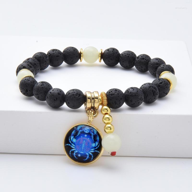 

Strand 8mm Lava Stone Luminous Beaded Bracelet Homme Fashion 12 Constellation Bracelets Couple Bangles Jewelry Gifts
