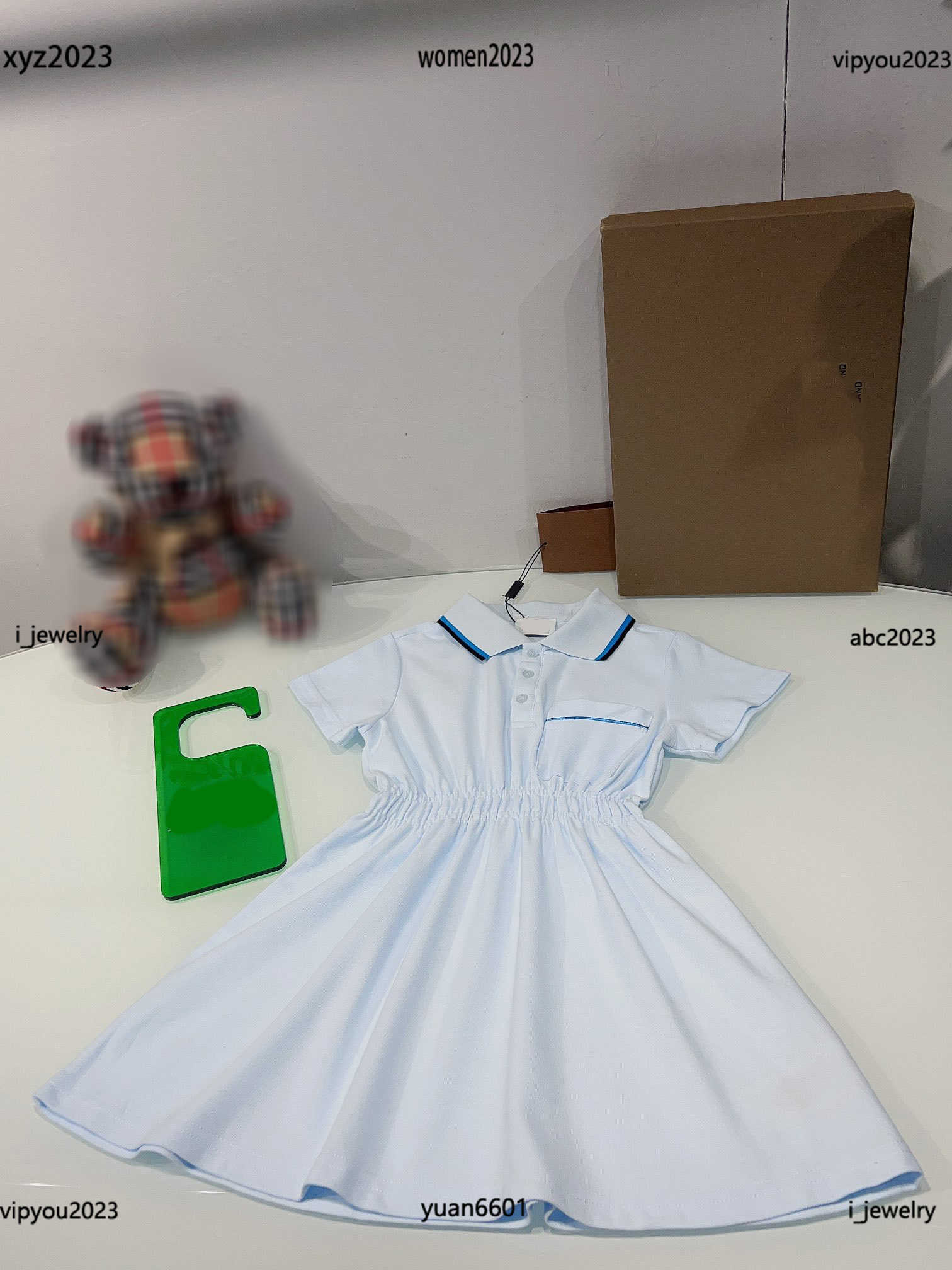 

designer baby clothes Fashion Short sleeved lapel kids dress Solid color Waist design girl skirt new arrival #Multiple product, #7