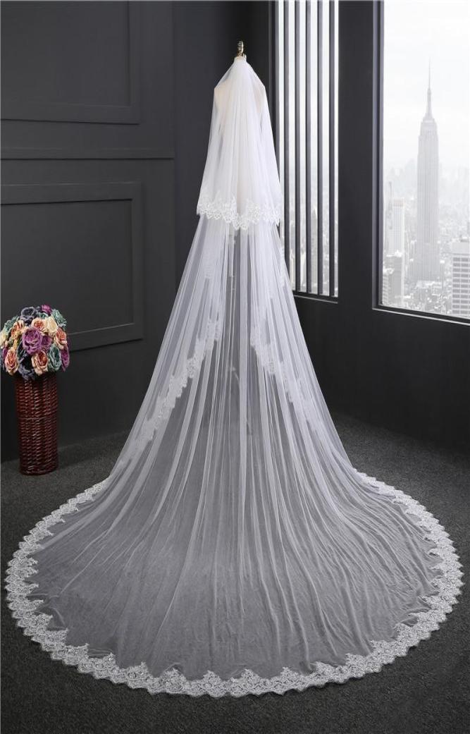 

Bridal Veils NZUK Real Pos 2 Layers Sequins Lace Veil 35 Meters Cathedral Woodland Wedding With Comb Velos De Novia5330250, White