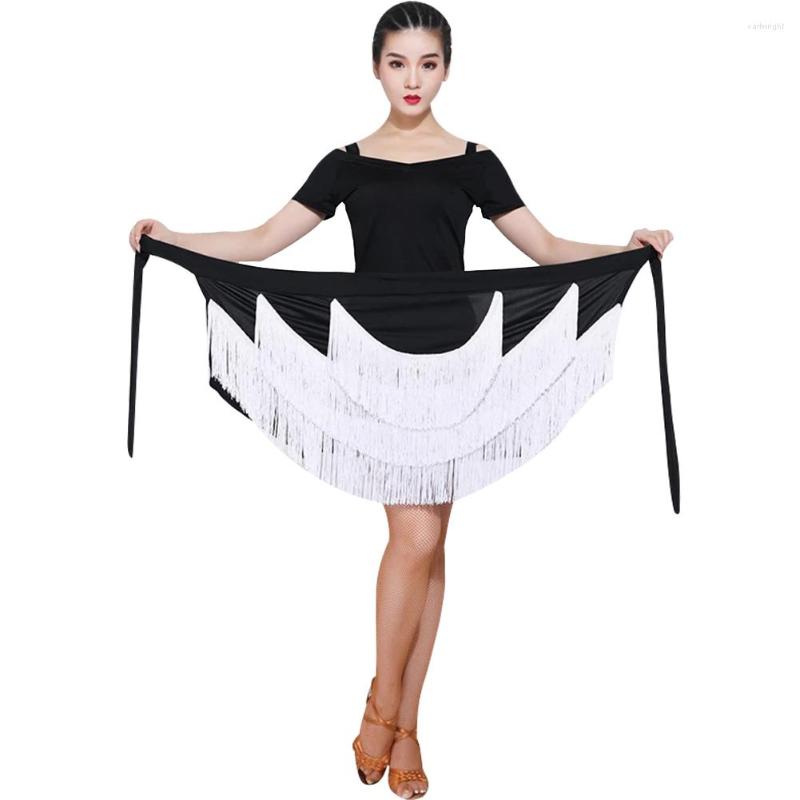 

Stage Wear Latin Dance Skirt Tassel Fringe Irregular Sexy Hip Scarf Rumba/Samba/Tango Bottom Customes 4color, Black