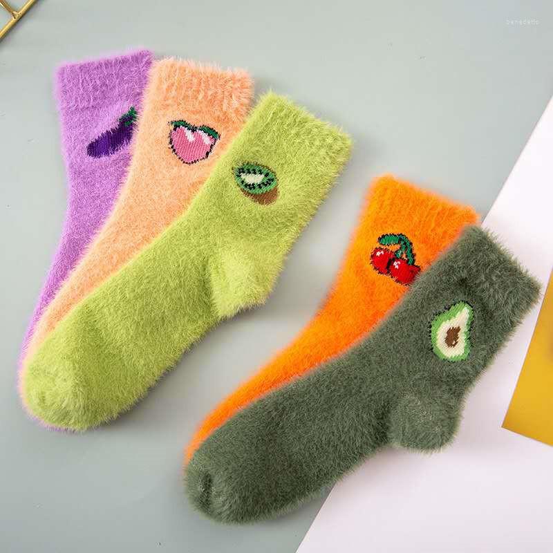 

Women Socks Winter Warm Fuzzy Sock Cute Avocado Cherry Fruit Long Coral Velvet Terry Towel Soft Fluffy Thicken, Eggplant