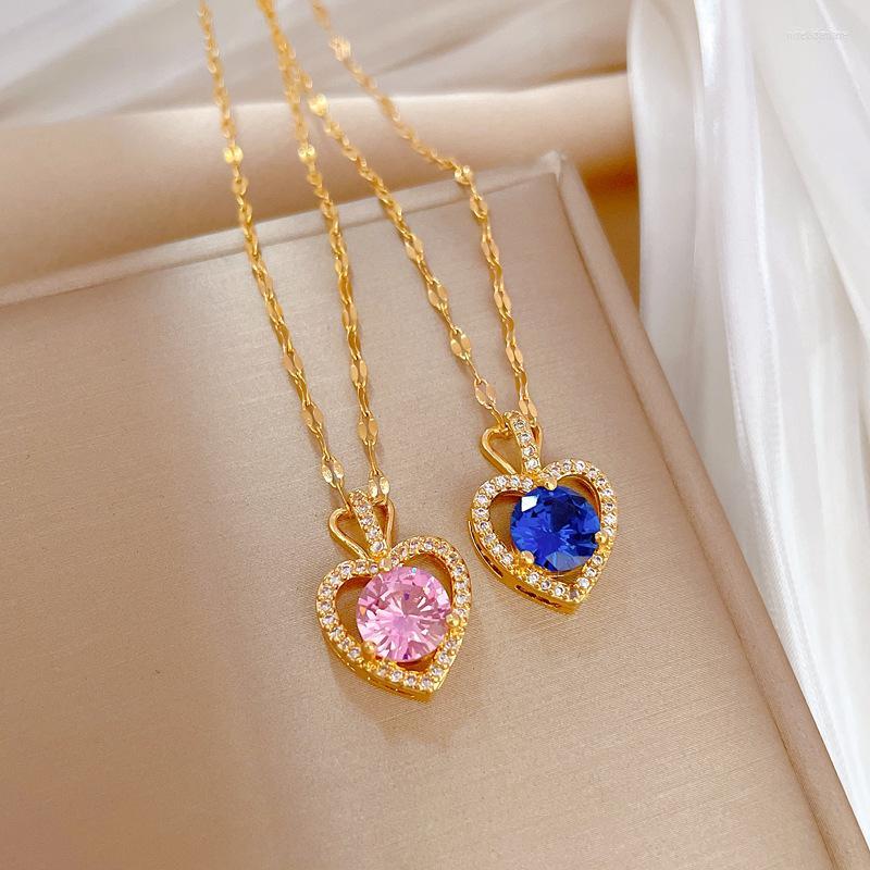 

Pendant Necklaces MrZMsZ Heart Necklace For Women Hypoallergenic 316L Stainless Steel Chain Zircon Fashion Party Jewelry