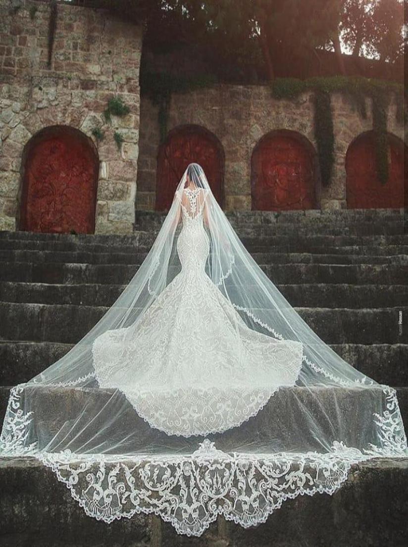 

Selling Chapel Length Bridal Veils with Appliques In Stock Long Wedding Veils 2019 Vestido De Noiva Longo Wedding Veil6893395, Ivory