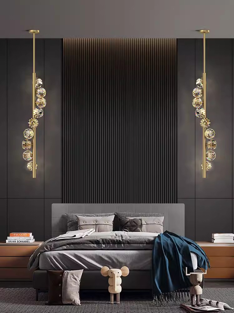 Lustres européens en cuivre Crystal Lights Amérique du lit de chambre de luxe américaine côté suspendu lampe nordique art déco long luminaria mai