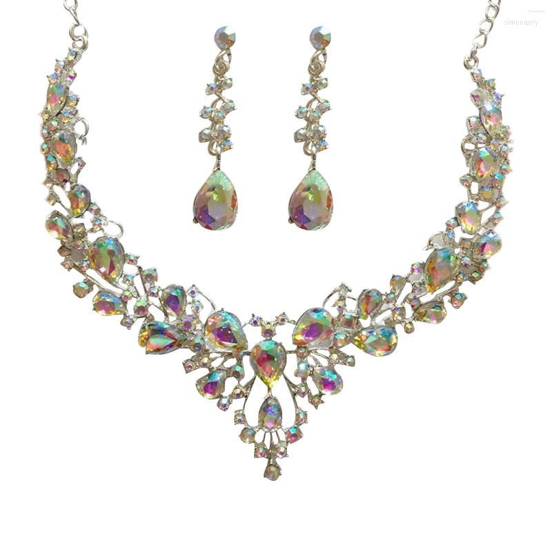 

Necklace Earrings Set Alloy Wedding Jewelry Hollow Out Lightweight Shiny Rhinestone Earring For Banquet, Picture shown