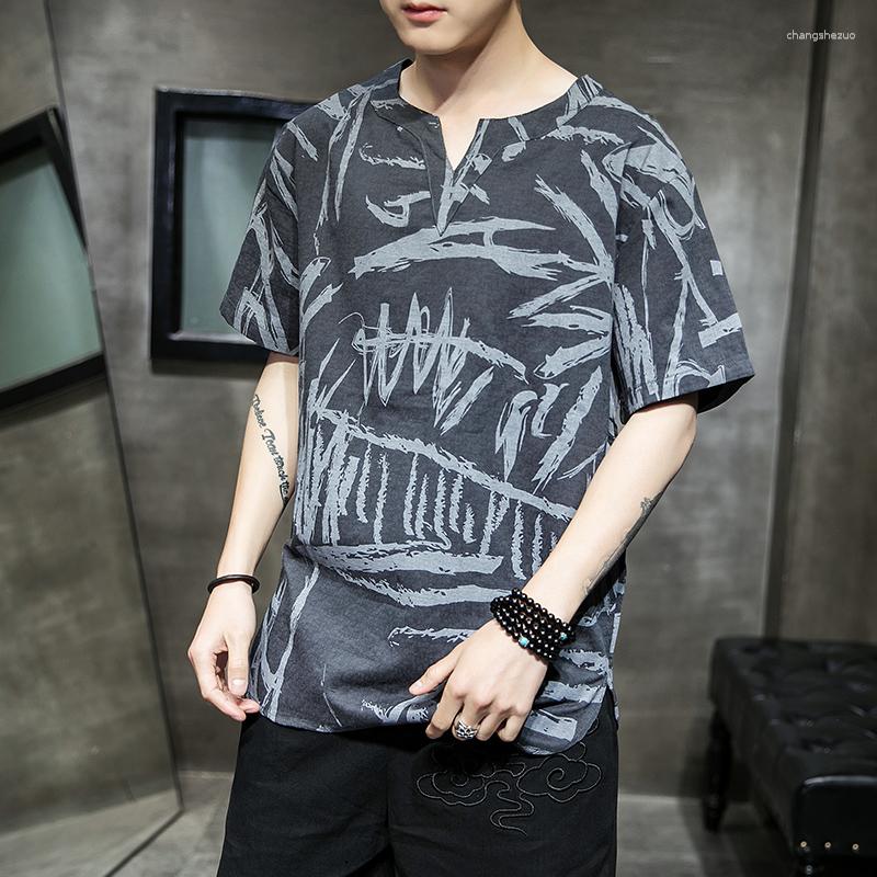 

Men's T Shirts Harajuku Men Tshirts 2023 Summer Casual Streetwear Print T-shirts Chinese Style Male Cotton Linen V Neck -5XL, Beige