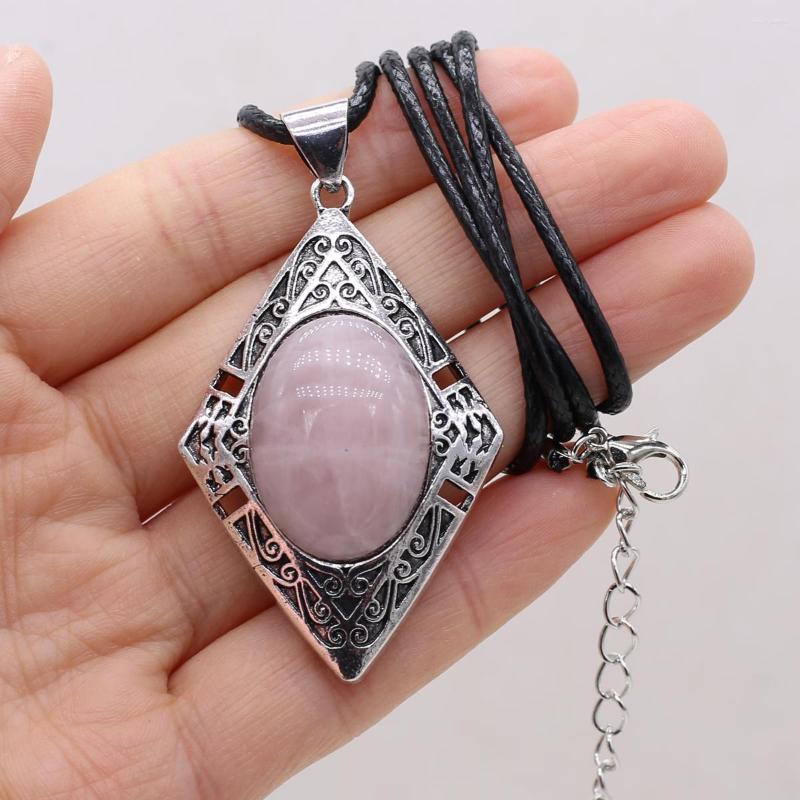 

Pendant Necklaces Natural Abalone Shell Alloy Rhombus Rose Pink Quartz Amethyst Charms For Jewelry Making DIY Necklace Party Gift