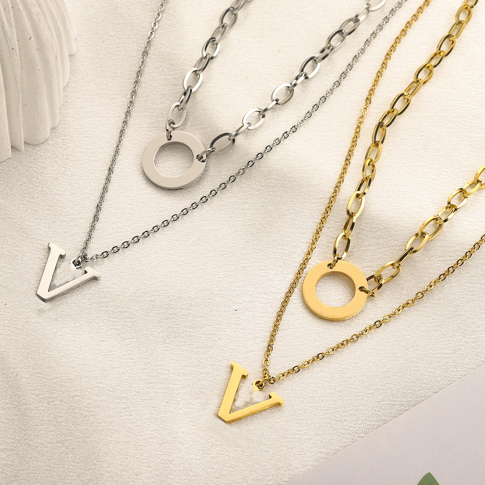 

New Styles Design 18K Gold Plated Pendant Necklaces Luxury Brand Letter Steels Seal Never Fade Silver Plating Stainless Steel Necklace Sweater Chain Lovers Jewelry