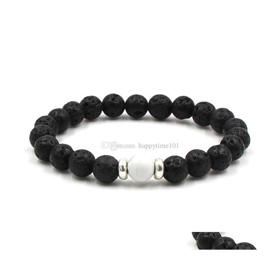 

Charm Bracelets 10 Colors Black Lava Stone Beads Elastic Bracelet Essential Oil Diffuser Volcanic Rock Beaded Hand Strings Drop Deli Dhtix